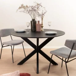 Livingfurn Ronde Eettafel|Ronde Eettafel Oslo Mangohout en staal, kleur Zwart