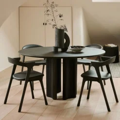 Ethnicraft Ronde Eettafel|Ronde Eettafel Roller Max Gevernist Mahoniehout, 150cm, kleur Donkerbruin