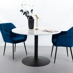 Sohome Marmeren Eettafel|Ronde Eettafel|Ronde Eettafel Rune 110cm, kleur Wit Marmer Zwart