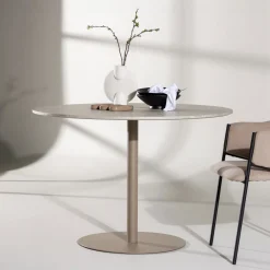 Nohr Marmeren Eettafel|Ronde Eettafel|Ronde Eettafel Tu Marmerlook, 110cm Beige