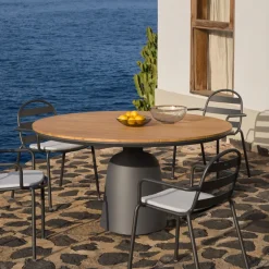 Kave Home Eettafels Voor In Je Tuin|Ronde Eettafel|Ronde Eettafel Tudons Teakhout, 120cm Donkergrijs