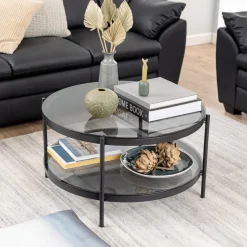 Bendt Glazen Salontafel|Ronde Salontafel|Ronde Glazen Salontafel Paw 75cm, kleur zwart Grijs