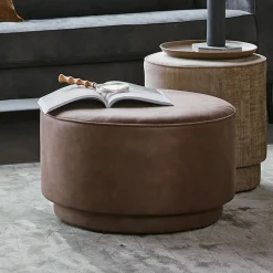 vtwonen Poefs & Hockers|Ronde Poef Coffee Eco-leer 60cm