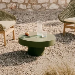 Kave Home Loungetafels & Bijzettafels|Ronde Salontafel|Ronde Salontafel Aiguablava Beton, kleur Donkergroen