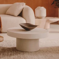 Kave Home Loungetafels & Bijzettafels|Ronde Salontafel|Ronde Salontafel Aiguablava Beton, kleur Wit