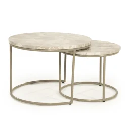 By-Boo Salontafel Set|Ronde Salontafel|Ronde Salontafel Alvar Marmer, Set van 2 stuks Beige