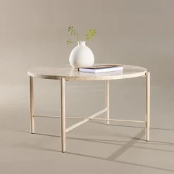Nohr Travertin Salontafel|Ronde Salontafel|Ronde Salontafel Arnita Mactan steen, 70cm Beige