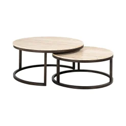 Richmond Interiors Salontafel Set|Travertin Salontafel|Ronde Salontafel Avalon Travertin Set van 2 stuks, 85cm