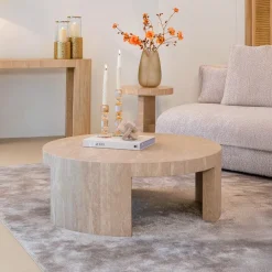 Richmond Interiors Travertin Salontafel|Ronde Salontafel|Ronde Salontafel Biltmore Travertin, 100cm Beige