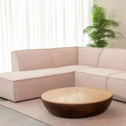 LABEL51 Ronde Salontafel|Ronde Salontafel Bowl Travertin en hout Espresso