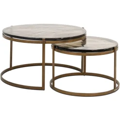Richmond Interiors Salontafel Set|Glazen Salontafel|Ronde Salontafel Cleo Gegoten glas en ijzer, Set van 2 stuks Goud