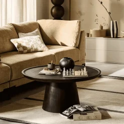 vtwonen Ronde Salontafel|Ronde Salontafel Coffee A Gogo Mangohout, 90cm Walnoot