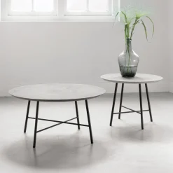 DTP Home Salontafel Set|Ronde Salontafel|Ronde Salontafel Delta Mortex Betonlook, Set van 2 stuks, kleur Grijs
