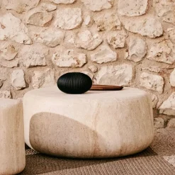 Kave Home Loungetafels & Bijzettafels|Travertin Salontafel|Ronde Salontafel Drasi Travertinlook, 90cm