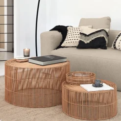 Kave Home Salontafel Set|Ronde Salontafel|Ronde Salontafel Elmina Rotan, Set van 2 stuks Naturel