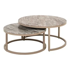 Richmond Interiors Salontafel Set|Ronde Salontafel|Ronde Salontafel Fairfax Marmer, Set van 2 stuks Stone