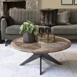 Rivièra Maison Ronde Salontafel|Ronde Salontafel Falcon Crest Eikenhout, 100cm Black