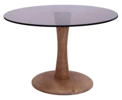 Brix Glazen Salontafel|Ronde Salontafel|Ronde Salontafel Faye Glas en mangohout
