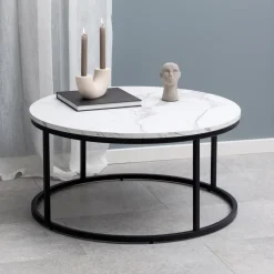 Bendt Ronde Salontafel|Ronde Salontafel Flemming 80cm, Marmerlook