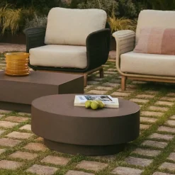 Kave Home Loungetafels & Bijzettafels|Ronde Salontafel Garbet Cement, 80cm, kleur Bruin