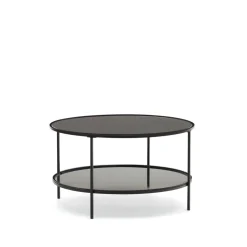 Kave Home Glazen Salontafel|Ronde Salontafel|Ronde Salontafel Gilda Glas en Metaal, 80cm Zwart