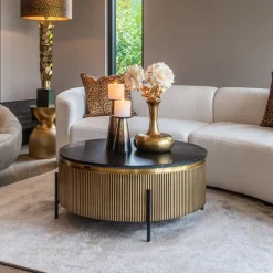 Richmond Interiors Ronde Salontafel|Ronde Salontafel Ironville Ø90cm, goud / zwart marmer