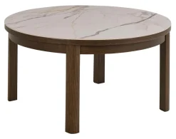 Bendt Ronde Salontafel|Ronde Salontafel Jawana Marmerlook en eikenfineer, 90cm Beige