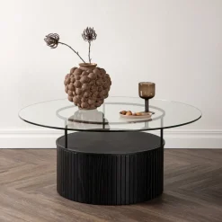 Nohr Ronde Salontafel|Ronde Salontafel Jilliam Glas, 90cm Zwart
