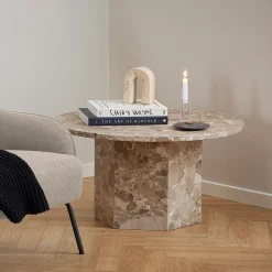 Bendt Ronde Salontafel|Ronde Salontafel Lasonya Travertin, 80cm Bruin