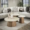 LifestyleFurn Salontafel Set|Travertin Salontafel|Ronde Salontafel Laycie Keramiek in Travertin-look, Set van 3 stuks