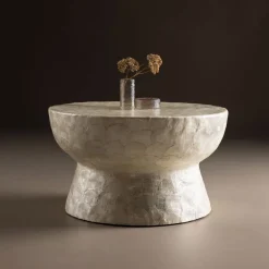 Nohr Ronde Salontafel|Ronde Salontafel Leeann Capiz, 70cm Beige