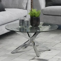 Bendt Glazen Salontafel|Ronde Salontafel|Ronde Salontafel Line Chroom