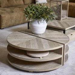 Rivièra Maison Salontafel Set|Ronde Salontafel|Ronde Salontafel Milan Eikenhout, Set van 2 stuks