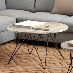 Bendt Ronde Bijzettafel|Ronde Salontafel|Ronde Salontafel Nadia Marmer, kleur Grijs/ Bruin