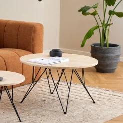 Bendt Travertin Salontafel|Ronde Salontafel|Ronde Salontafel Nadia Travertin, 80cm Beige
