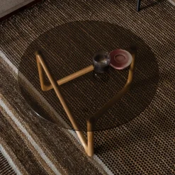 Dutchbone Glazen Salontafel|Ronde Salontafel|Ronde Salontafel Naia Eikenhout en glas, 80cm