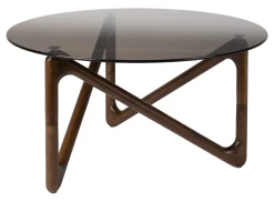 Dutchbone Glazen Salontafel|Ronde Salontafel|Ronde Salontafel Naia Eikenhout en glas, 80cm