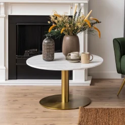 Bendt Ronde Salontafel|Ronde Salontafel Naima Marmer/Brass, 80cm Wit