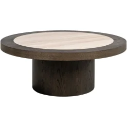 Richmond Interiors Ronde Salontafel|Ronde Salontafel Nando Travertinlook en eiken, 100cm Bruin