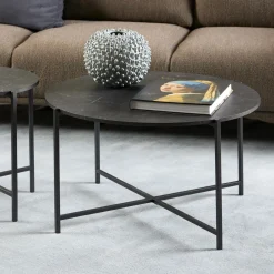 Bendt Ronde Salontafel|Ronde Salontafel Natally Marmerlook, 70cm Zwart