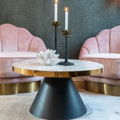 Richmond Interiors Ronde Salontafel|Ronde Salontafel Odin Ø80cm, Wit Marmer / / Zwart Goud