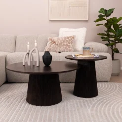 Sohome Salontafel Set|Ronde Salontafel|Ronde Salontafel Olav Set van 2 stuks Rond, kleur Walnoot