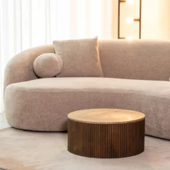 LABEL51 Ronde Salontafel|Ronde Salontafel Ribble Travertin en hout Espresso