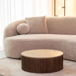 LABEL51 Ronde Salontafel|Ronde Salontafel Ribble Travertin en hout Espresso