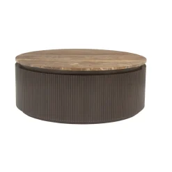 Richmond Interiors Travertin Salontafel|Ronde Salontafel|Ronde Salontafel Russo Travertin en brass, 90cm Bruin