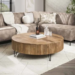 LifestyleFurn Ronde Salontafel|Ronde Salontafel Sharmila Mangohout, 120cm Massief mango zand