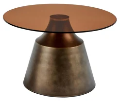 Bendt Glazen Salontafel|Ronde Salontafel|Ronde Salontafel Tameeka Glas en brons staal, 70cm Bruin