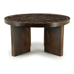 By-Boo Ronde Salontafel|Ronde Salontafel TiledUp Keramiek en mangohout, 70cm Bruin