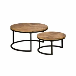 Tower Living Salontafel Set|Ronde Salontafel|Ronde Salontafel Viola Mangohout, Set van 2 stuks