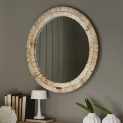 Rivièra Maison Ronde Spiegels|Ronde Spiegel Marisol Bananenblad, 80cm Naturel